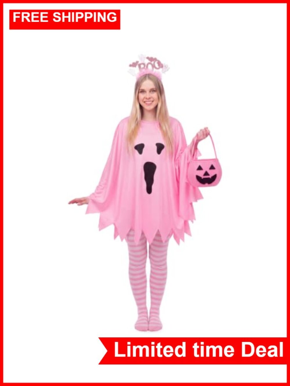 Pink Ghost Costume Set with Cape Tights Bag Headband